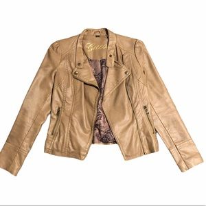 Tan Leather Guess Moto Jacket